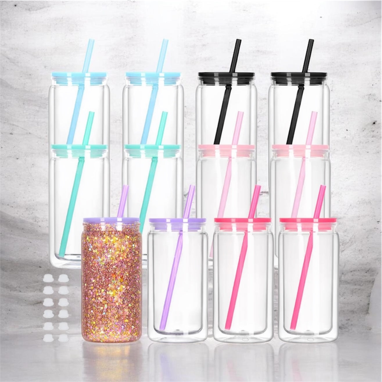 16oz w/colored lid and straw